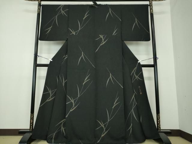 平和屋着物 上質な小紋 作家物 草葉文 黒地 金彩 正絹 ps