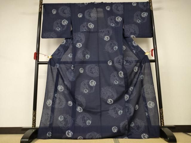 平和屋着物 夏物 小紋 紗 龍 ロング丈 洗える着物 jd