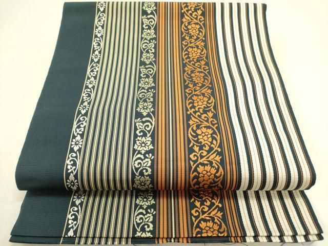 平和屋着物 本場筑前博多織 八寸名古屋帯 更紗花唐草間道 正絹 op