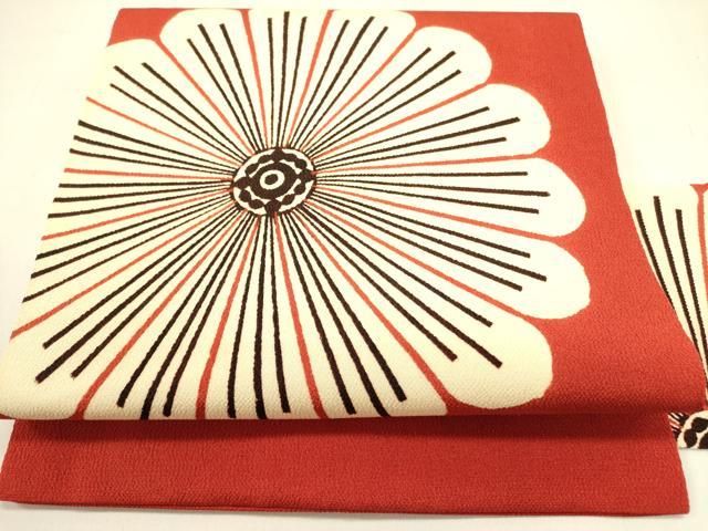 平和屋着物 九寸名古屋帯 型染 舞花 鬼しぼ縮緬 正絹 op