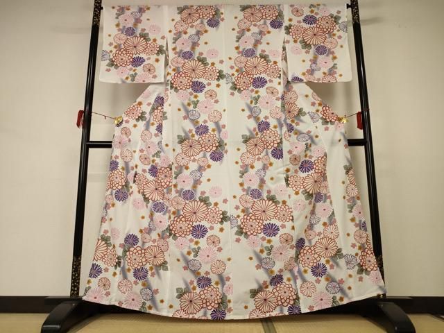 平和屋着物 夏物 小紋 紗 紅梅織 草花文 金彩 jd