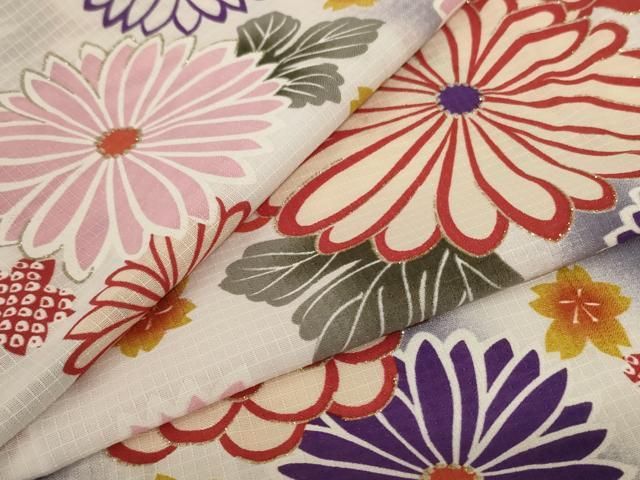 平和屋着物 夏物 小紋 紗 紅梅織 草花文 金彩 jd