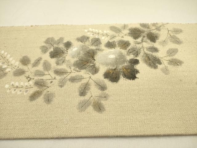  平和屋着物 八寸名古屋帯 手描き 紬地 草花 金彩 正絹 op 名古屋帯 帯