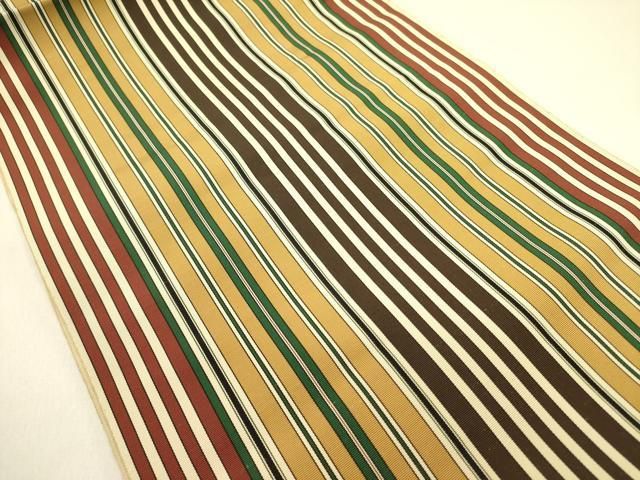 平和屋着物 本場筑前博多織 八寸名古屋帯 縞 正絹 op