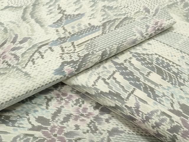 平和屋着物 本場大島紬 白大島 風景花文 正絹 gh