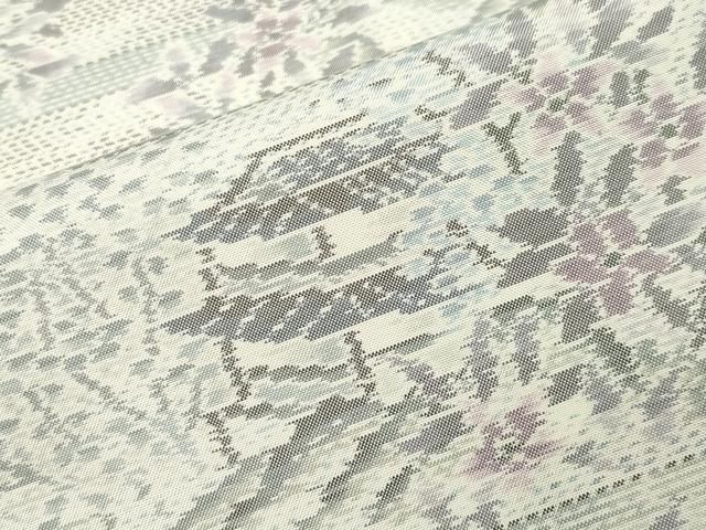  平和屋着物 本場大島紬 白大島 風景花文 正絹 gh 紬 着物