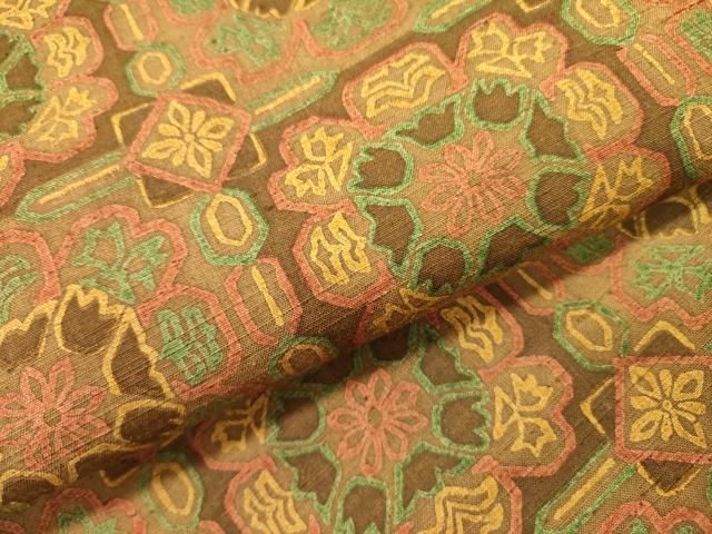  平和屋着物 全通柄九寸名古屋帯 紬地 型染 正倉院花文 正絹 op 名古屋帯 帯