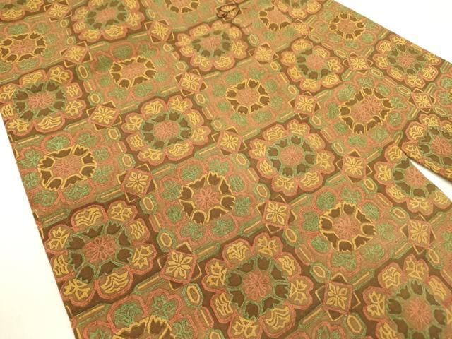 平和屋着物 全通柄九寸名古屋帯 紬地 型染 正倉院花文 正絹 op