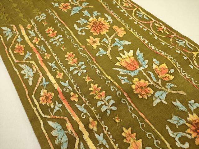 平和屋着物 つけ帯 ふくれ織 花間道 ろうけつ染め 正絹 op