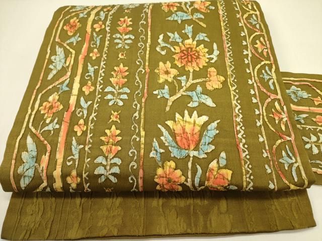 平和屋着物 つけ帯 ふくれ織 花間道 ろうけつ染め 正絹 op