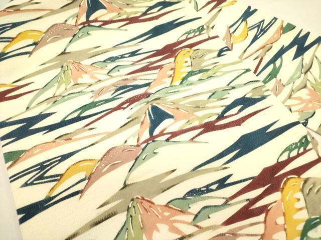 平和屋着物 九寸名古屋帯 型染 風景文 正絹 op