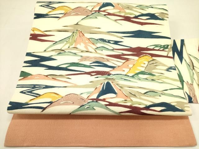 平和屋着物 九寸名古屋帯 型染 風景文 正絹 op