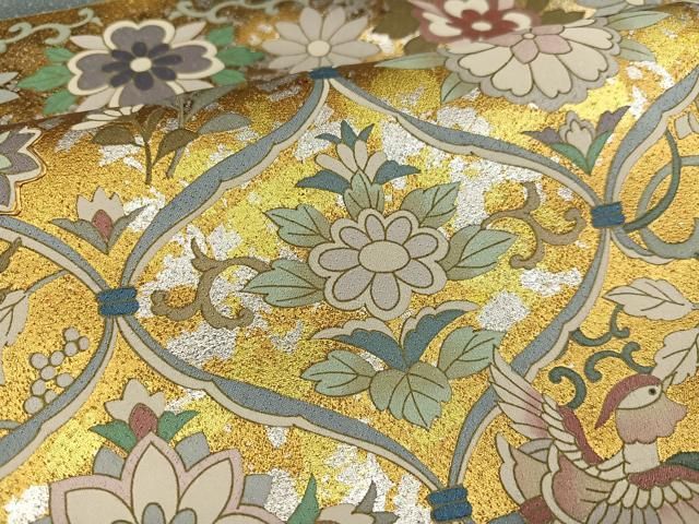  平和屋着物 豪華色留袖 作家物 駒刺繍 双鳥花 金銀彩 正絹 ph 黒留袖 着物