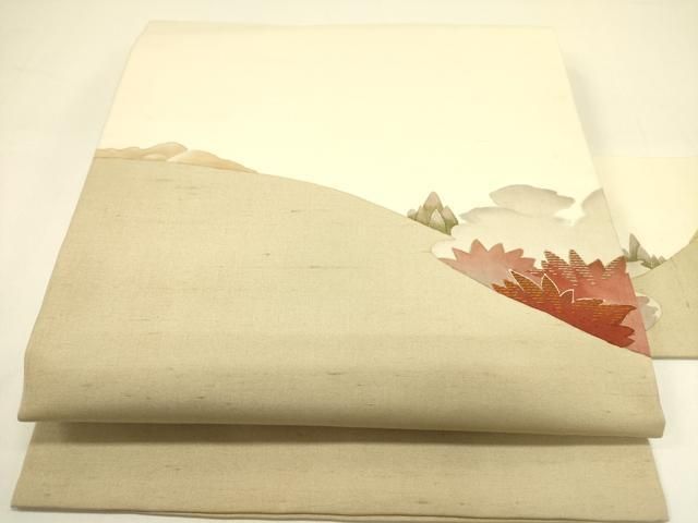 平和屋着物●九寸名古屋帯　紬地　風景文　金彩　正絹　逸品　DAAZ2245op 平和屋着物○九寸名古屋帯 紬地 風景文 金彩 正絹 逸品 DAAZ2245op