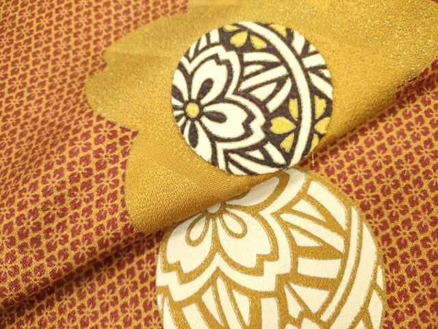 平和屋着物●九寸名古屋帯　パッチワーク　桜毬文　金彩　正絹　逸品　DAAZ2246op 平和屋着物○九寸名古屋帯 パッチワーク 桜毬文 金彩 正絹 逸品