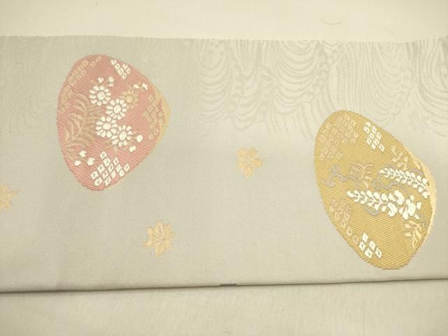 平和屋着物○九寸名古屋帯 貝合わせ花文 金糸 正絹 逸品 DAAZ2249op