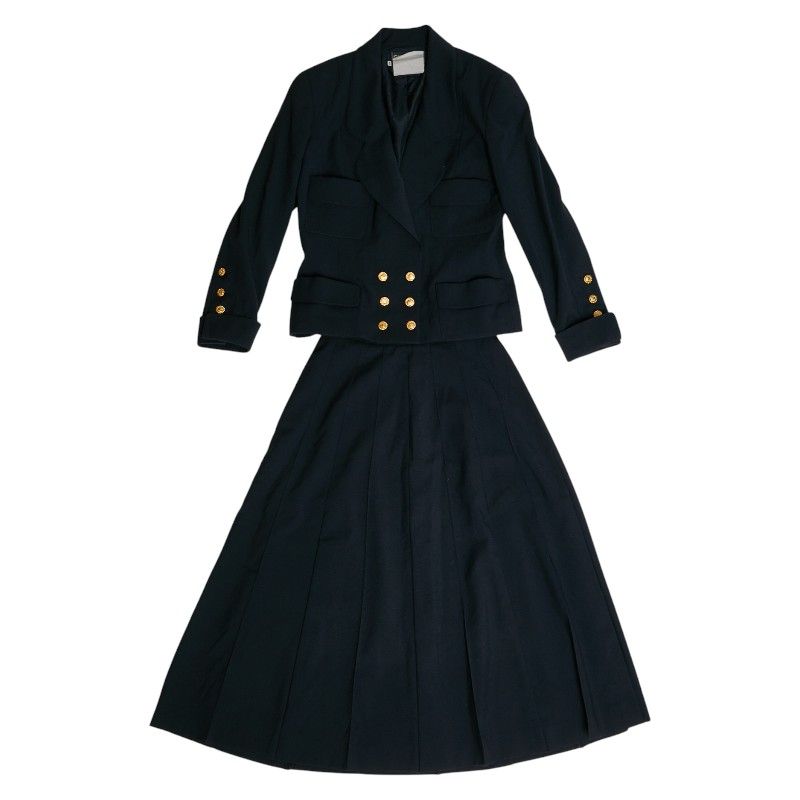 【美品】シャネル　スカート　96P　ココマークボタン　ウエスト伸縮　大きめ　黒 シャネル ココマークボタン ジャケット ダブル スカート セットアップ