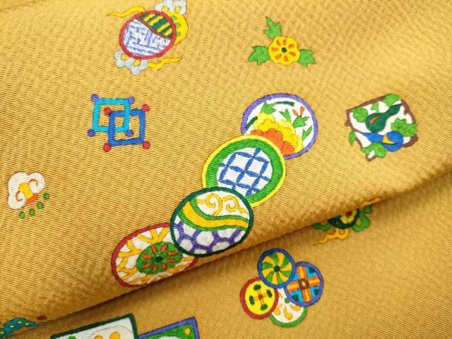 平和屋着物○九寸名古屋帯 型染め 吉祥花丸文 鬼しぼ縮緬