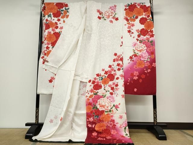 平和屋着物○豪華振袖 刺繍 枝垂れ花文 銀通し地 仮絵羽 逸品 未使用