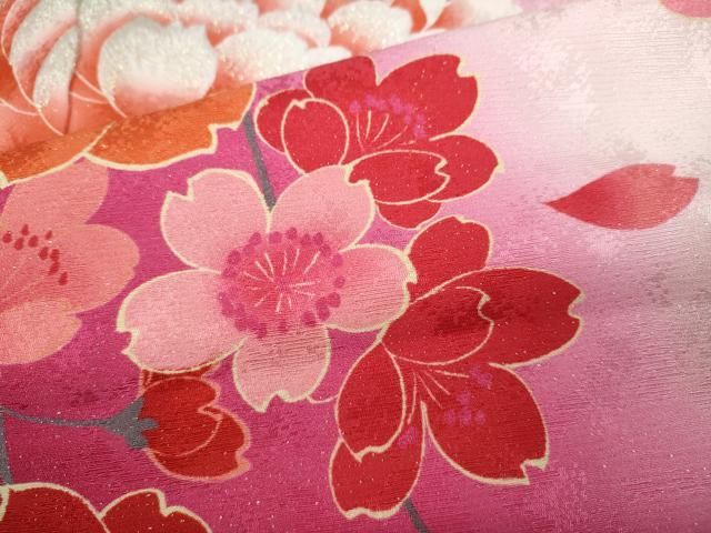 平和屋着物○豪華振袖 刺繍 枝垂れ花文 銀通し地 仮絵羽 逸品 未使用