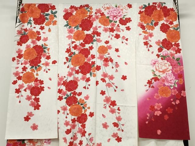 平和屋着物○豪華振袖 刺繍 枝垂れ花文 銀通し地 仮絵羽 逸品 未使用