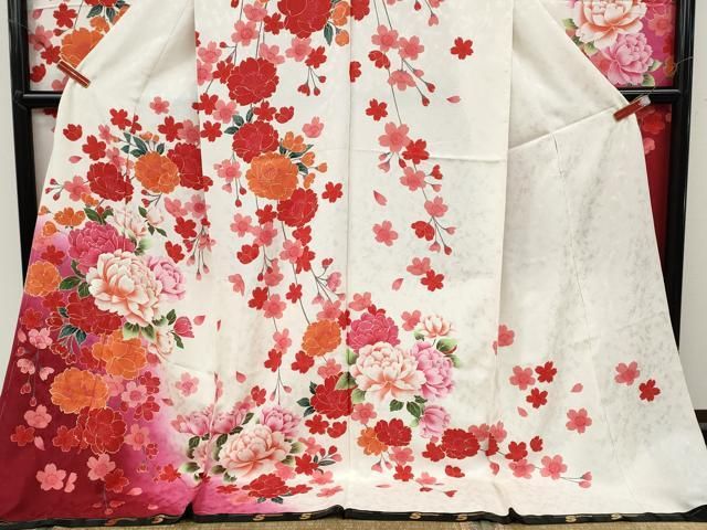 平和屋着物○豪華振袖 刺繍 枝垂れ花文 銀通し地 仮絵羽 逸品 未使用