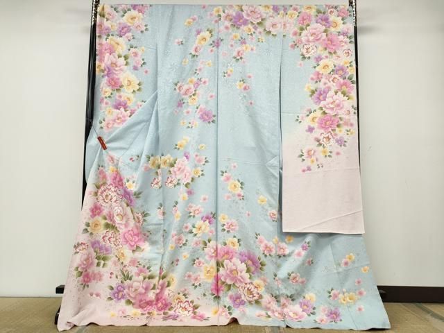 平和屋着物●豪華振袖　刺繍　舞花文　さくらんぼ　暈し染め　銀通し地　仮絵羽　逸品　未使用　CABA1927ut 平和屋着物○豪華振袖 刺繍 舞花文 さくらんぼ 暈し染め 銀通し地 仮絵