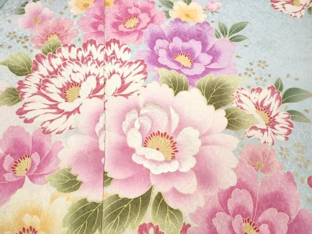 平和屋着物○豪華振袖 刺繍 舞花文 さくらんぼ 暈し染め 銀通し地 仮絵