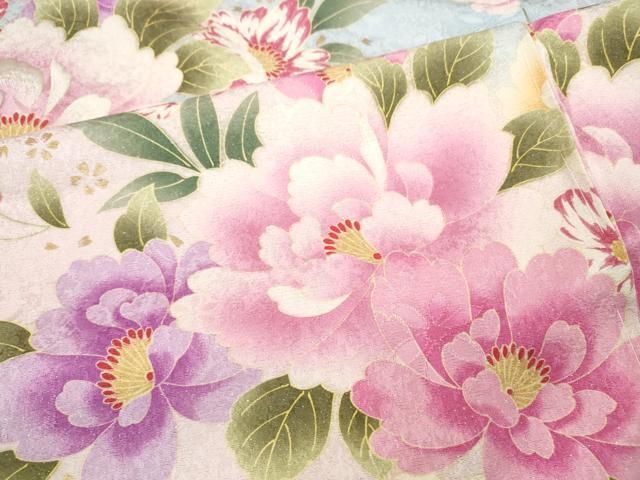 平和屋着物○豪華振袖 刺繍 舞花文 さくらんぼ 暈し染め 銀通し地 仮絵