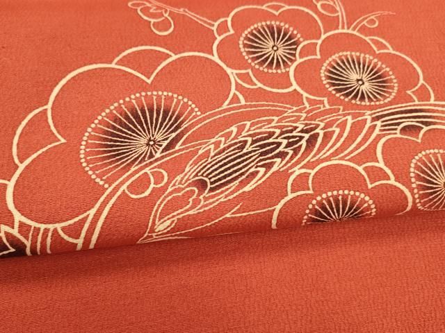 平和屋着物○九寸名古屋帯 型染 枝花文 鬼しぼ縮緬