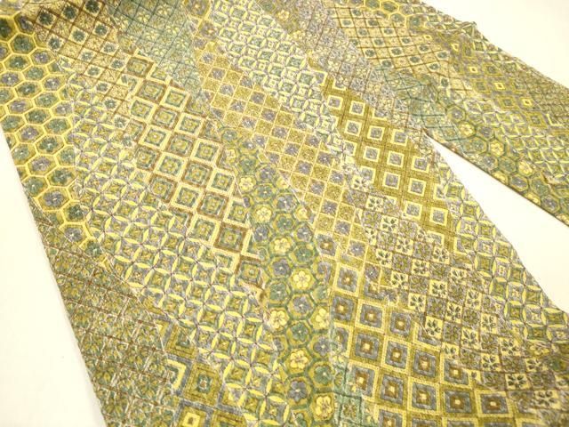 平和屋着物 全通柄九寸名古屋帯 名物裂吉祥更紗花文 鬼しぼ縮緬 正絹 cm