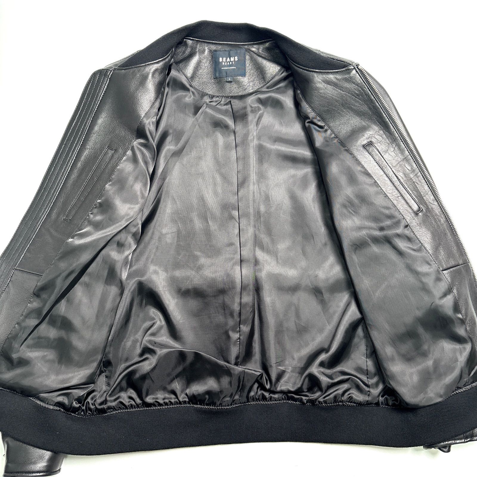 羊革】BEAMS HEART レザージャケット 黒 L フライトジャケット MA-1