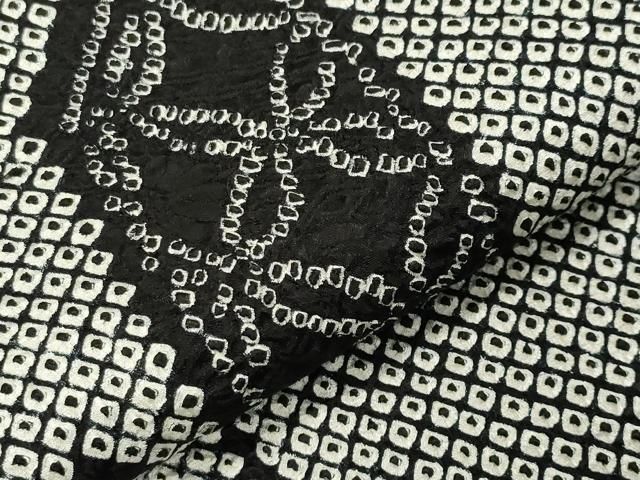 平和屋着物○上質な小紋 総絞り 吉祥花文 黒地 正絹 逸品 未使用