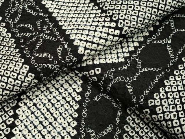 平和屋着物○上質な小紋 総絞り 吉祥花文 黒地 正絹 逸品 未使用