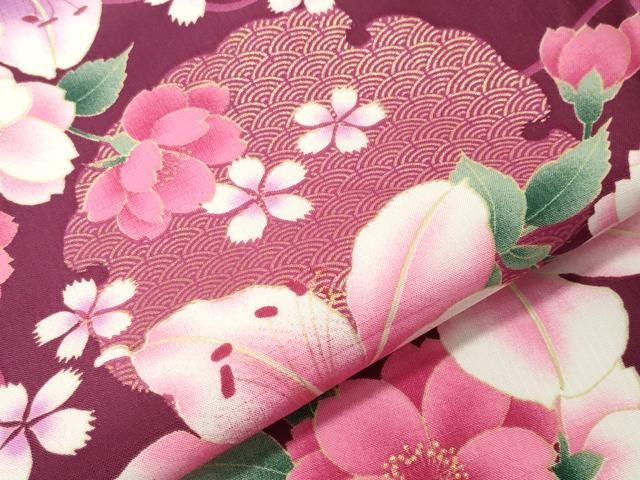 平和屋着物○小振袖 二尺袖 雪輪花文 金彩 洗える着物 CABA1403gh