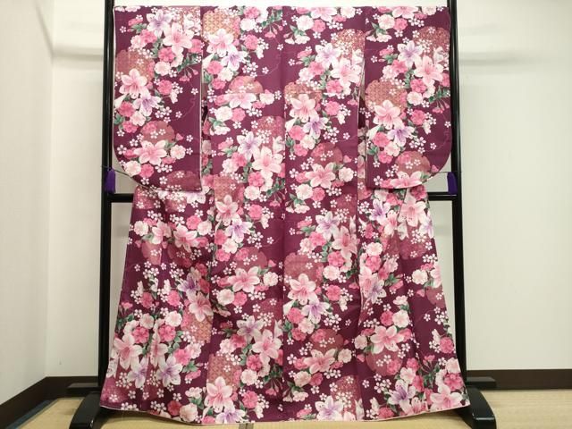 平和屋着物○小振袖 二尺袖 雪輪花文 金彩 洗える着物 CABA1403gh