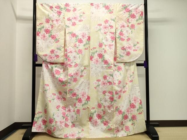 平和屋着物○小振袖 二尺袖 雪輪花文 金彩 洗える着物 CABA1404gh