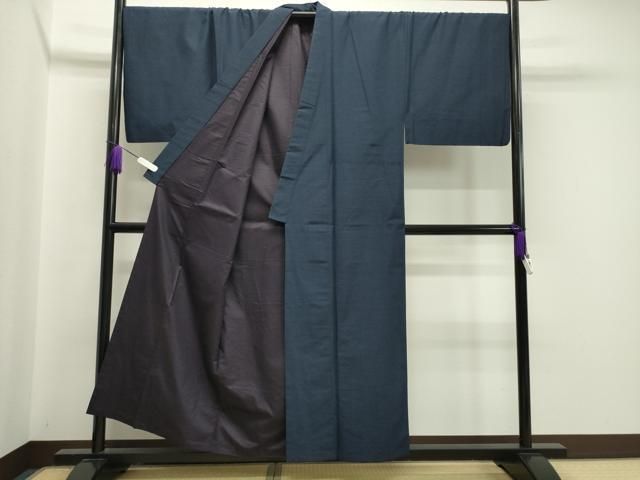 平和屋着物 男性 紬 アンサンブル 濃藍色 キングサイズ 正絹 gh