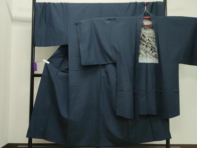 平和屋着物 男性 紬 アンサンブル 濃藍色 キングサイズ 正絹 gh