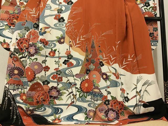 平和屋着物○紅型 振袖 花鳥風景文 ロング丈 正絹 逸品 AABD6032ph