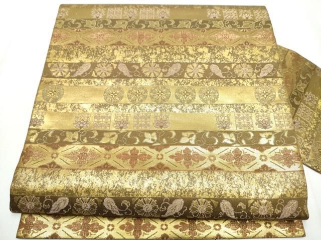 平和屋着物●九寸名古屋帯　横段花文　金彩　正絹　逸品　CABA4956hy 平和屋着物○九寸名古屋帯 横段花文 金彩 正絹 逸品 CABA4956hy