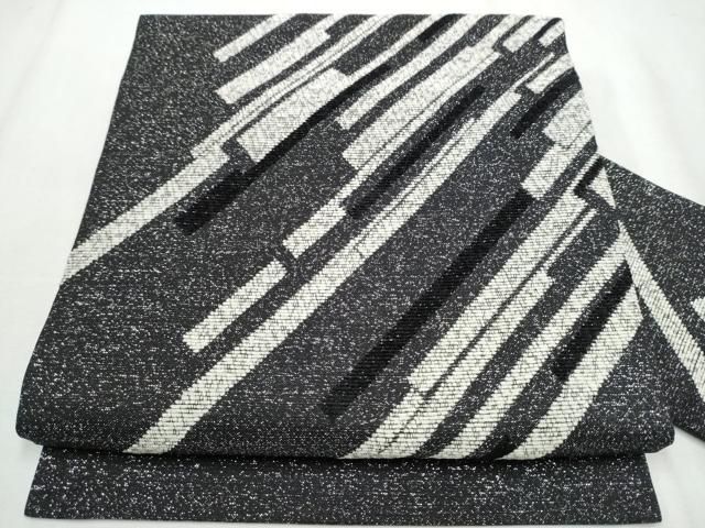 平和屋着物 九寸名古屋帯 モール 霞文 黒地 銀通し地 正絹 hy