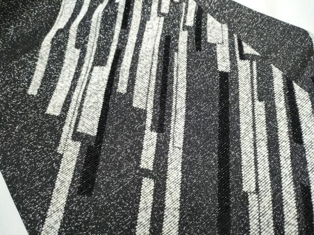 平和屋着物 九寸名古屋帯 モール 霞文 黒地 銀通し地 正絹 hy