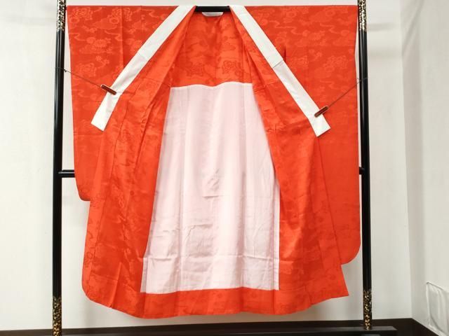 平和屋着物○振袖用長襦袢 無双仕立て 雲取り舞花地紋 紅緋色 正絹