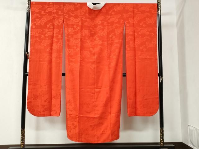 平和屋着物 振袖用長襦袢 無双仕立て 雲取り舞花地紋 紅緋色 正絹 yc