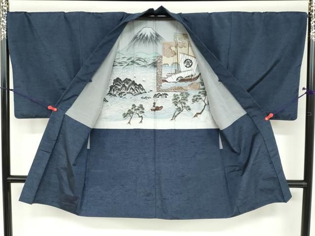 平和屋着物○男性 結城紬 アンサンブル 杢 霞文 正絹 逸品 AABD6412cs