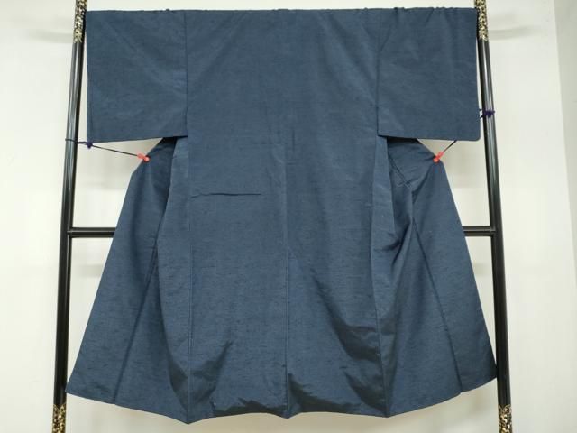 平和屋着物 男性 紬 アンサンブル 長羽織 鉄紺色 正絹 ud