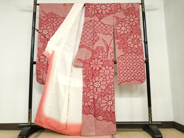 平和屋着物＃道中着 総絞り 舞花文 正絹 逸品 CAAT5935id