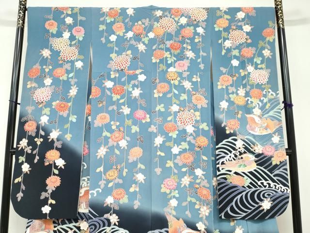 平和屋着物○豪華振袖 型染め 流水群れ鳥草花文 暈し染め 正絹 逸品