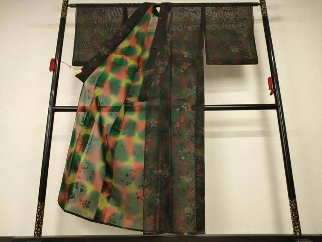 平和屋着物＊夏物　小紋　紗　枝花文　正絹　逸品　AABD8893jd 平和屋着物＊夏物 小紋 紗 枝花文 正絹 逸品 AABD8893jd 平和屋着物